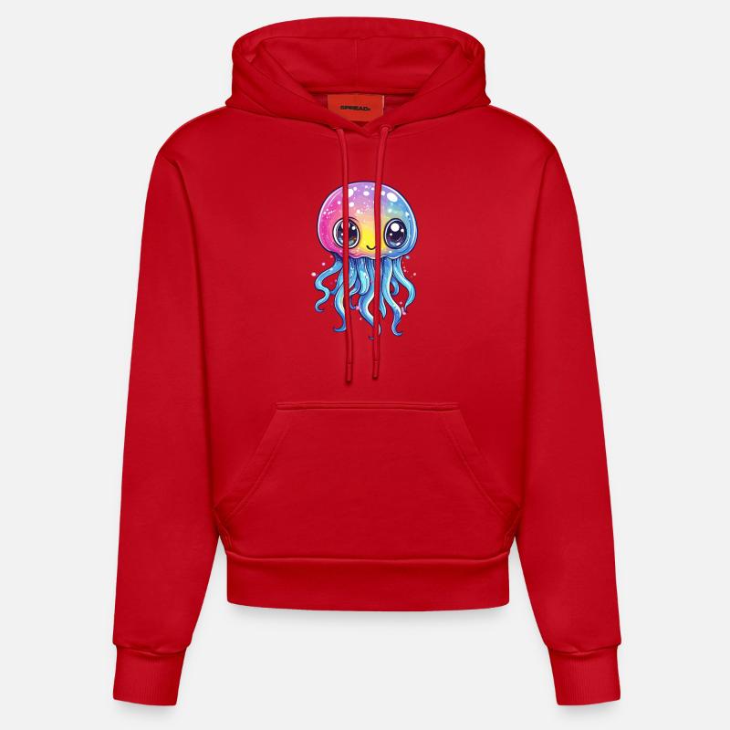 Méduse arc-en-ciel - Sweat à capuche bio ajusté fabriqué en UE - rouge