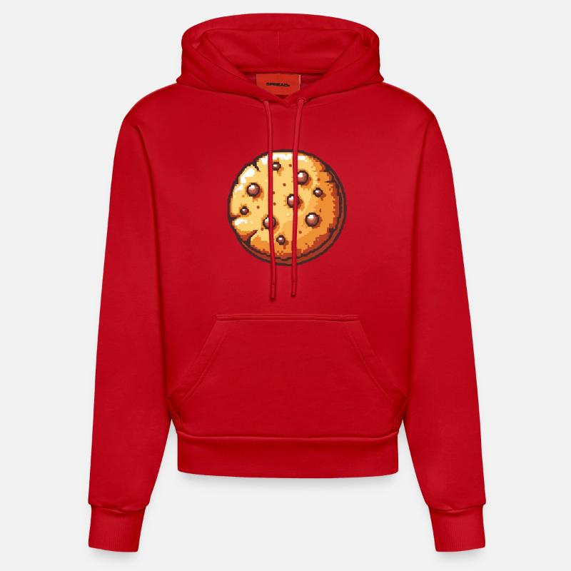 Icône du pixel des cookies - Sweat à capuche bio ajusté fabriqué en UE - rouge
