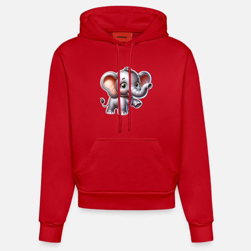 Éléphant - Sweat à capuche bio ajusté fabriqué en UE - rouge