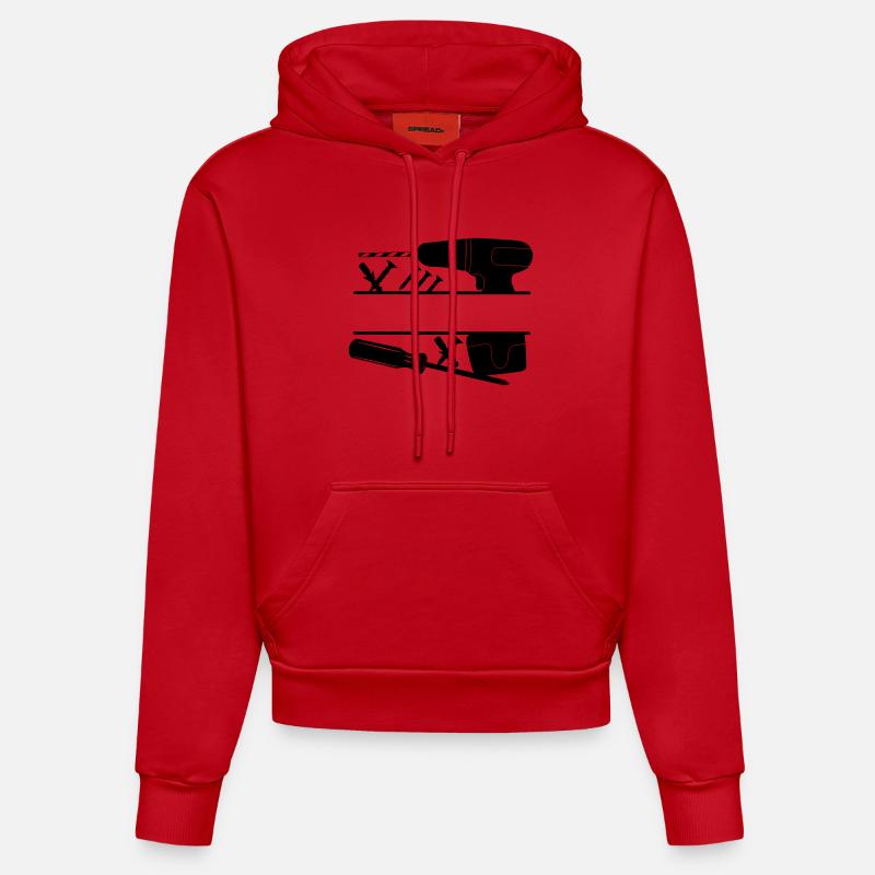 Logo de la perceuse charpentière - Sweat à capuche bio ajusté fabriqué en UE - rouge