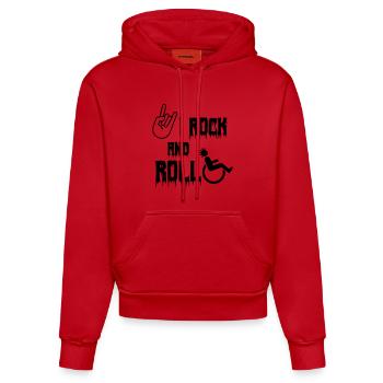 Ich schaukele und rolle in meinem Rollstuhl herum. Walze, Musik * - Organic Fitted Hoodie Made in EU - Rot - Vorne