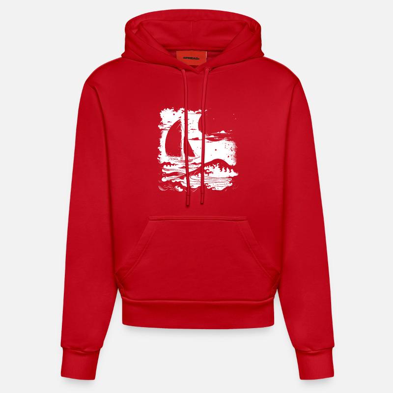 Dessin de voile - Sweat à capuche bio ajusté fabriqué en UE - rouge