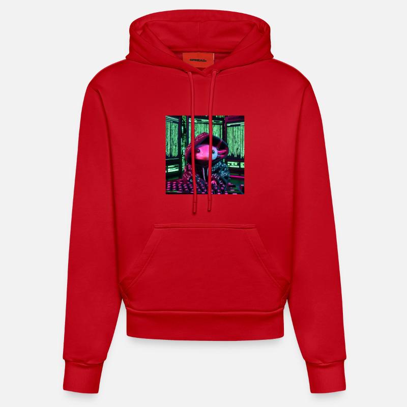 Cyber axolotl en code numérique - Sweat à capuche bio ajusté fabriqué en UE - rouge