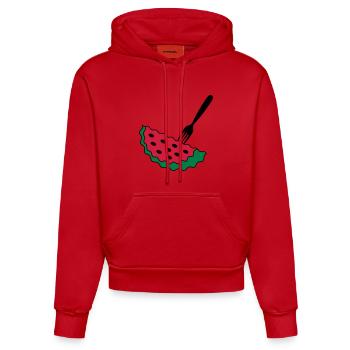 Melon with fork - Organic Fitted Hoodie Made in EU - red - Front