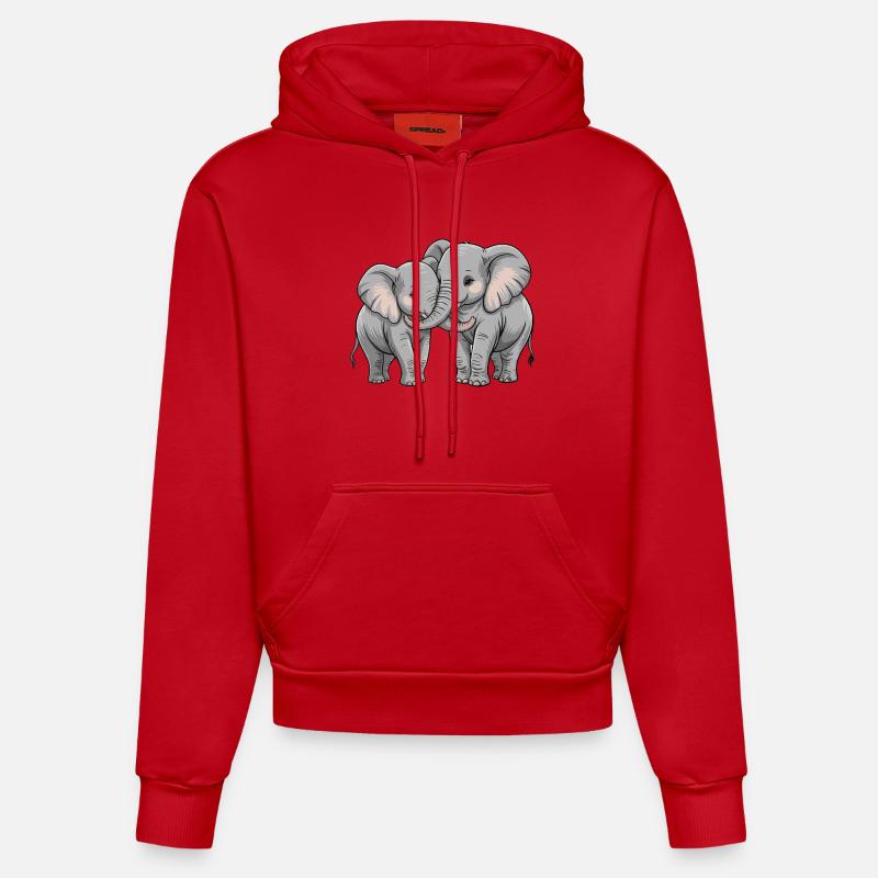 Couple d’éléphants pour la Saint-Valentin - Sweat à capuche bio ajusté fabriqué en UE - rouge
