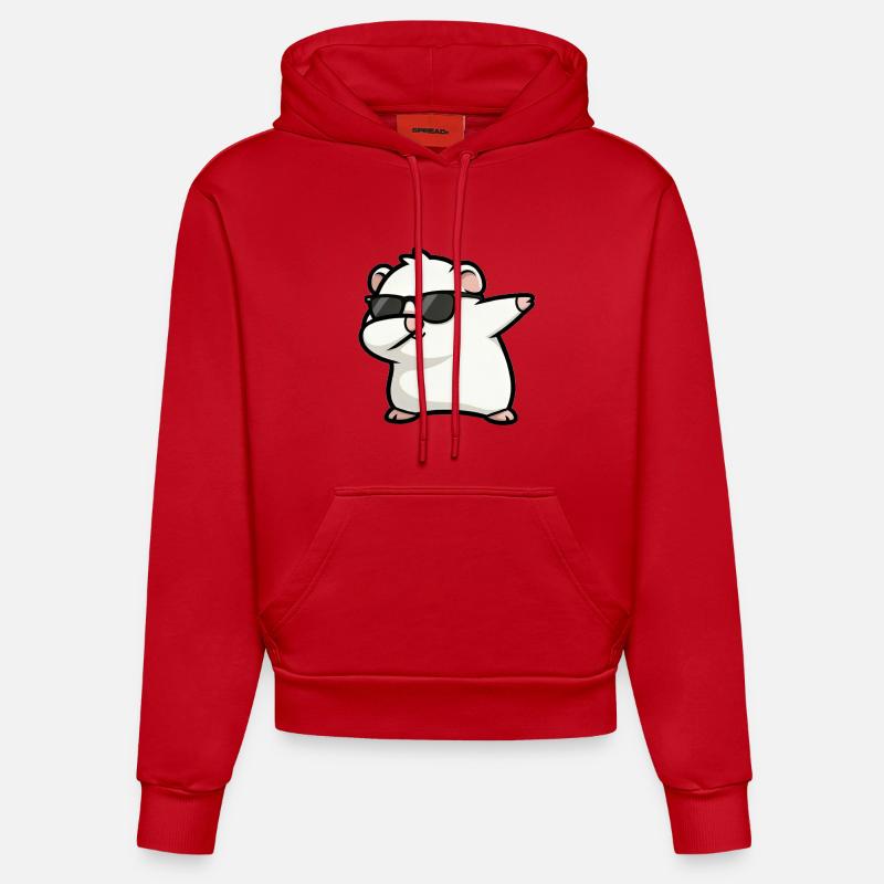 Tamponnement du blanc de cochon d’Inde - Sweat à capuche bio ajusté fabriqué en UE - rouge