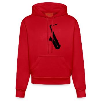 Saxofon / Noten - Organic Fitted Hoodie Made in EU - Rot - Vorne