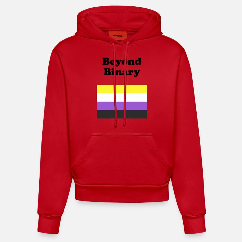 Non Binary Flag Beyond Binary - Organic Fitted Hoodie Made in EU - red