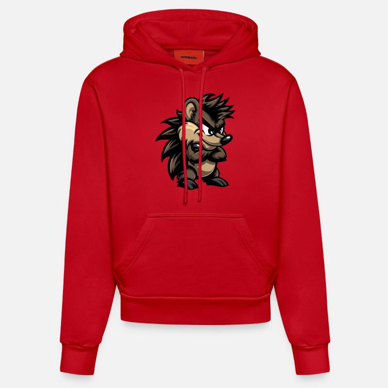 Bande dessinée hérisson - Sweat à capuche bio ajusté fabriqué en UE - rouge