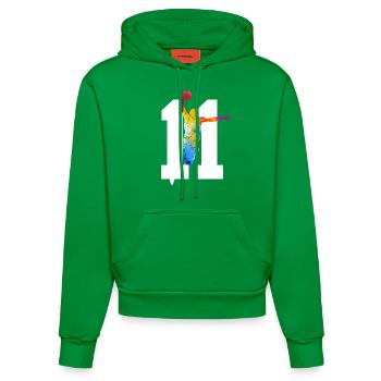 NUMBER 11 BASKETBALL 11TH BIRTHDAY - Organic Fitted Hoodie Made in EU - City Green - Front
