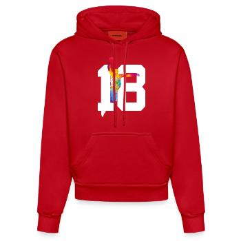 NUMÉRO 18 BASKETBALL 18E ANNIVERSAIRE - Sweat à capuche bio ajusté fabriqué en UE - rouge - Devant