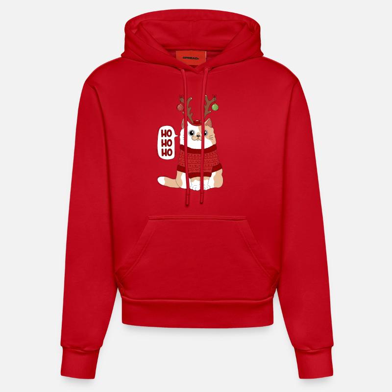 Chat et Noël - Sweat à capuche bio ajusté fabriqué en UE - rouge