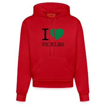 I LOVE PICKLES - Organic Fitted Hoodie Made in EU - red - Front