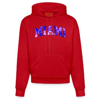Logo der Miami Purple University - Organic Fitted Hoodie Made in EU - Rot - Vorne
