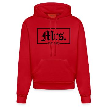 Mme Est. 2023 Fiançailles Mariage Douche nuptiale - Sweat à capuche bio ajusté fabriqué en UE - rouge - Devant