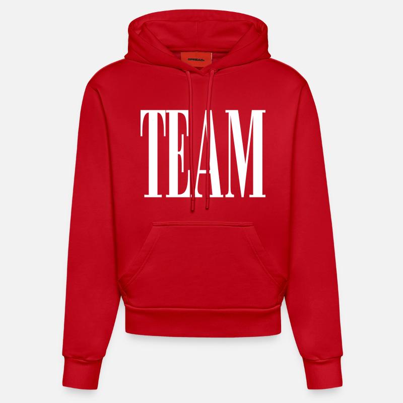 Équipe - Sweat à capuche bio ajusté fabriqué en UE - rouge