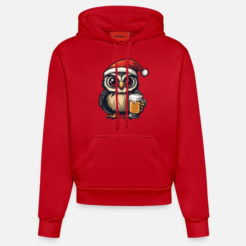 Owl Bière Noël Noël - Sweat à capuche bio ajusté fabriqué en UE - rouge