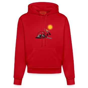 Schneekugel mit Sonnenblume und Sonne - Organic Fitted Hoodie Made in EU - Rot - Vorne