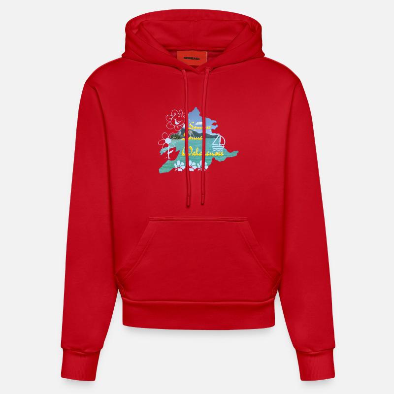 Soleil d’été Walchensee - Sweat à capuche bio ajusté fabriqué en UE - rouge