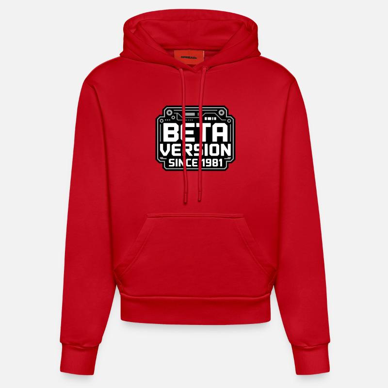 Conception de logo Retro Tech - Sweat à capuche bio ajusté fabriqué en UE - rouge