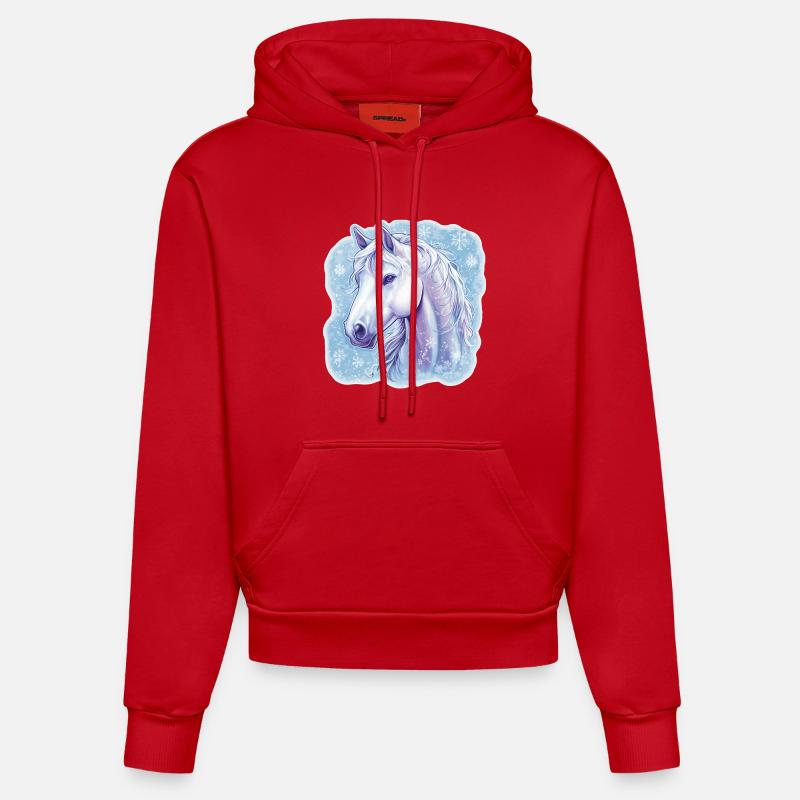 Flocons de neige de cheval - Sweat à capuche bio ajusté fabriqué en UE - rouge