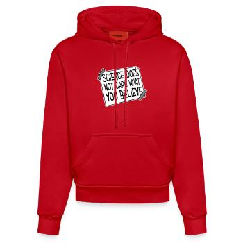 Science Does Not Care What You Believe Facts Logo - Organic Fitted Hoodie Made in EU - red - Front