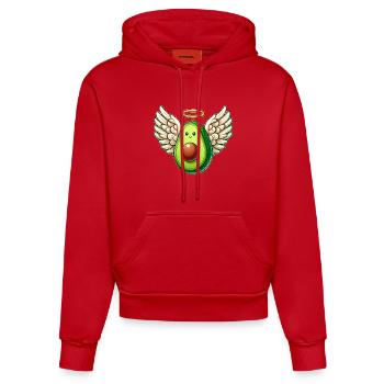 Avocado Engel mit Flügeln und Heiligenschein - Organic Fitted Hoodie Made in EU - Rot - Vorne