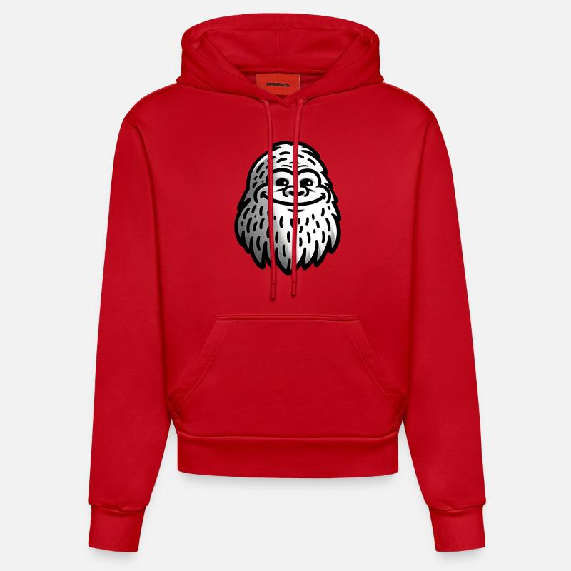 Yéti souriant - Observation d’un Sasquatch - Sweat à capuche bio ajusté fabriqué en UE - rouge