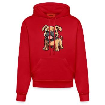 Bulldog Dog Comic Cute - Organic Fitted Hoodie Made in EU - red - Front
