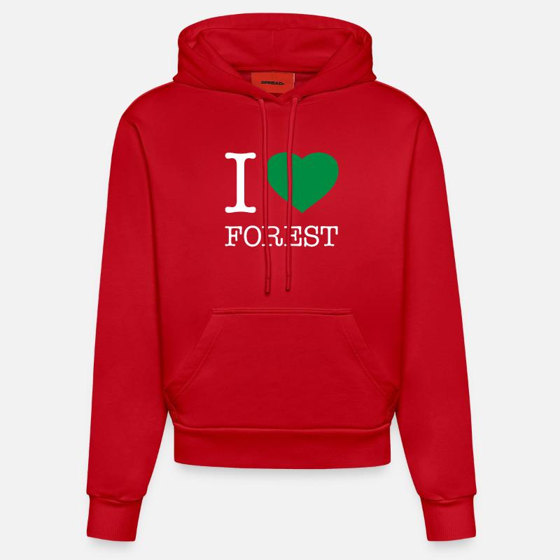 J’ADORE LA FORÊT - Sweat à capuche bio ajusté fabriqué en UE - rouge