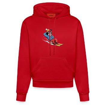 Entspannter Ski Hund Mit Sonnenbrille Und Mütze - Organic Fitted Hoodie Made in EU - Rot - Vorne