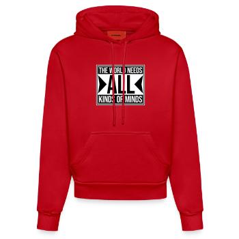 The World Needs All Kinds Of Minds Inspirierend - Organic Fitted Hoodie Made in EU - Rot - Vorne