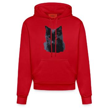 chat noir black cat mignon cute miaou meow - Sweat à capuche bio ajusté fabriqué en UE - rouge - Devant
