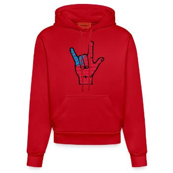 hand_usa - Sweat à capuche bio ajusté fabriqué en UE - rouge - Devant