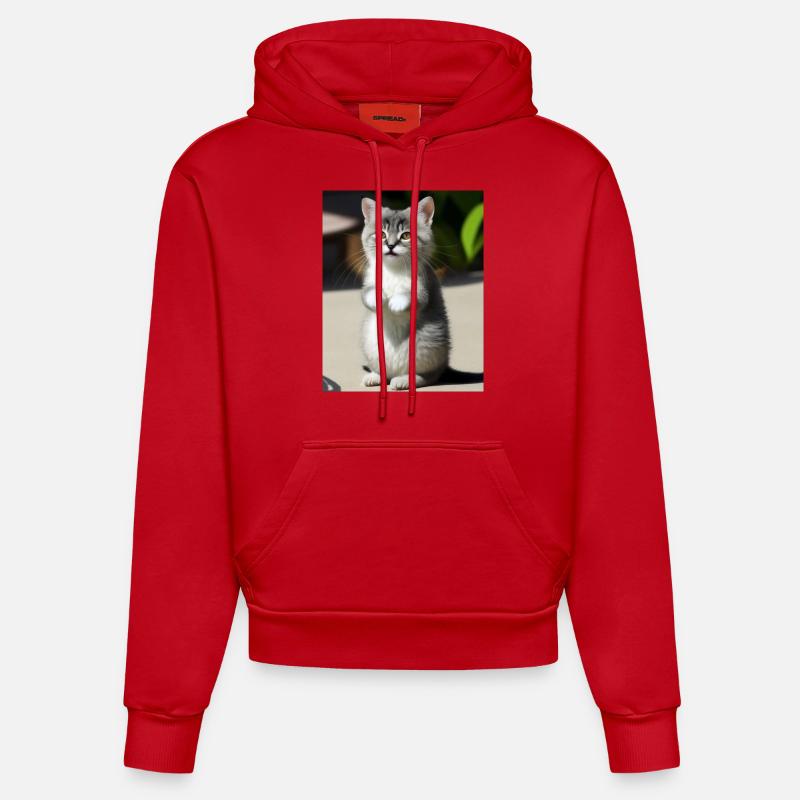 Chat persan blanc - Sweat à capuche bio ajusté fabriqué en UE - rouge