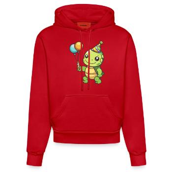 Turtle Birthday Comic - Organic Fitted Hoodie Made in EU - red - Front