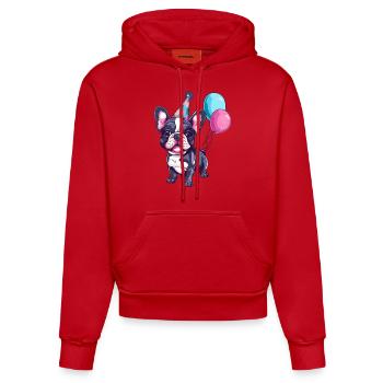 Französische Buldogge Hunde Geburtstag Comic - Organic Fitted Hoodie Made in EU - Rot - Vorne