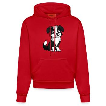Border Collie Hund Comic Niedlich - Organic Fitted Hoodie Made in EU - Rot - Vorne