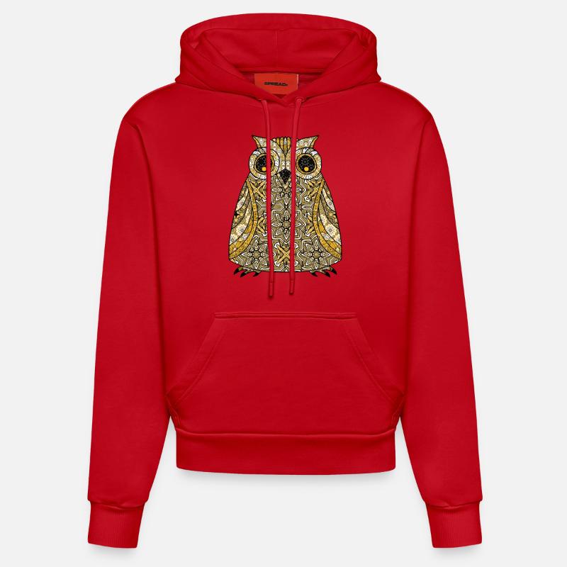Hibou oiseau - Sweat à capuche bio ajusté fabriqué en UE - rouge