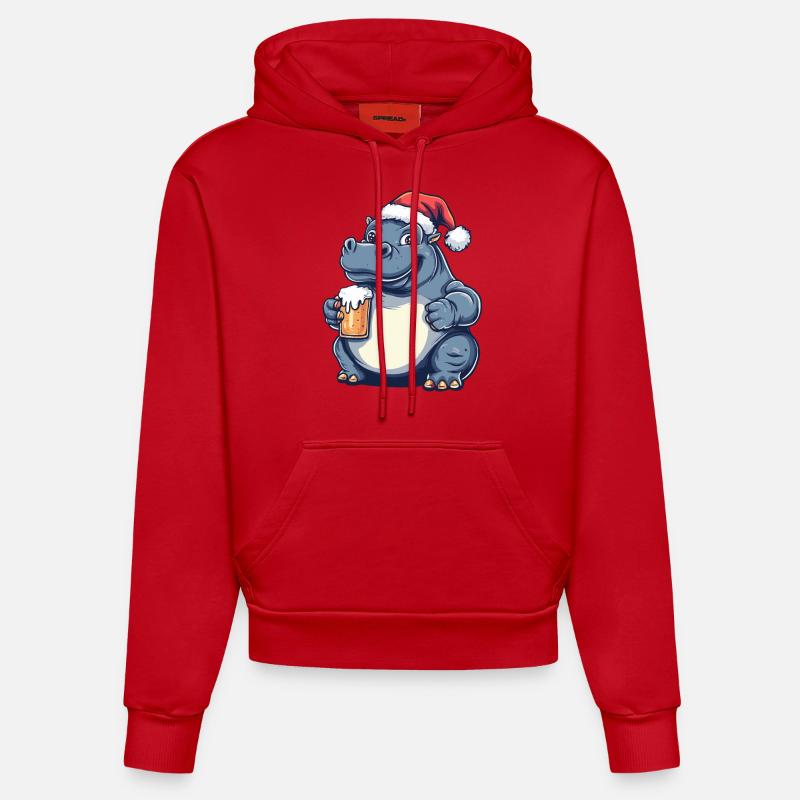 Hippopotame Bière Noël - Sweat à capuche bio ajusté fabriqué en UE - rouge