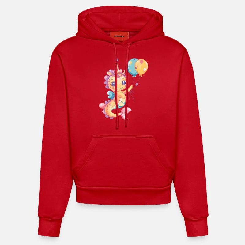 Hippocampe Anniversaire Bande Dessinée Mignon - Sweat à capuche bio ajusté fabriqué en UE - rouge
