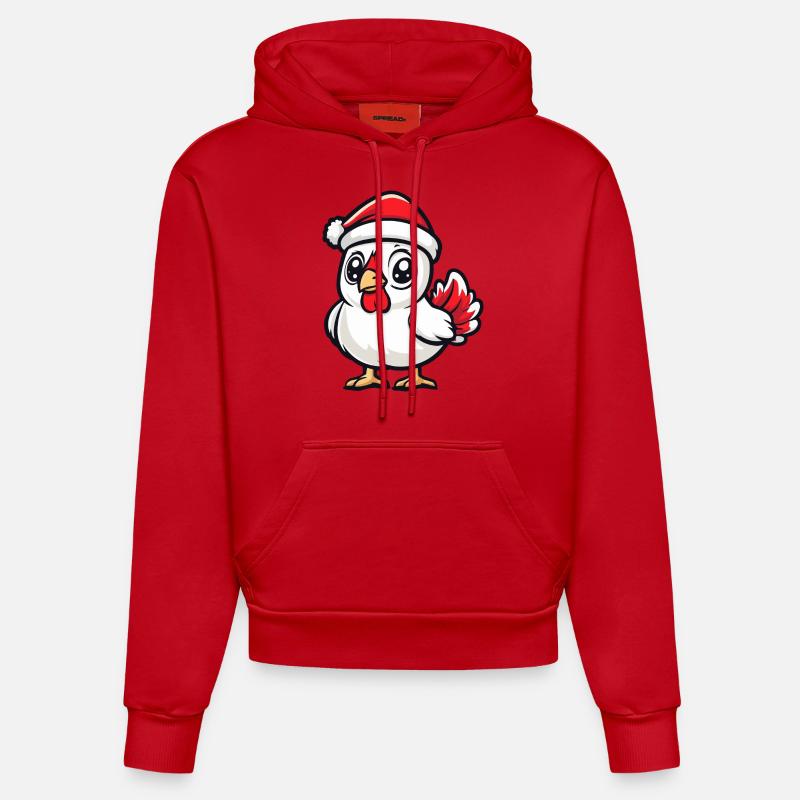 Coq Noël - Sweat à capuche bio ajusté fabriqué en UE - rouge