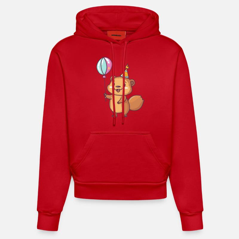 Bébé d’anniversaire de castor - Sweat à capuche bio ajusté fabriqué en UE - rouge