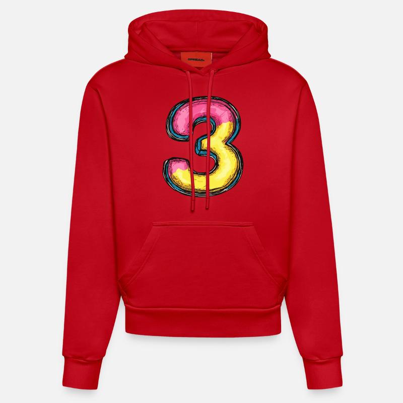 3 Symbole numérique - Sweat à capuche bio ajusté fabriqué en UE - rouge