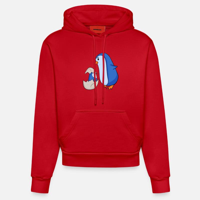 Pingouin avec Bébé Pingouin - Sweat à capuche bio ajusté fabriqué en UE - rouge
