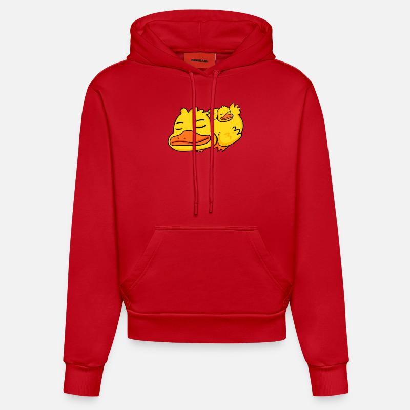 Papa Canard avec Bébé Canard - Sweat à capuche bio ajusté fabriqué en UE - rouge