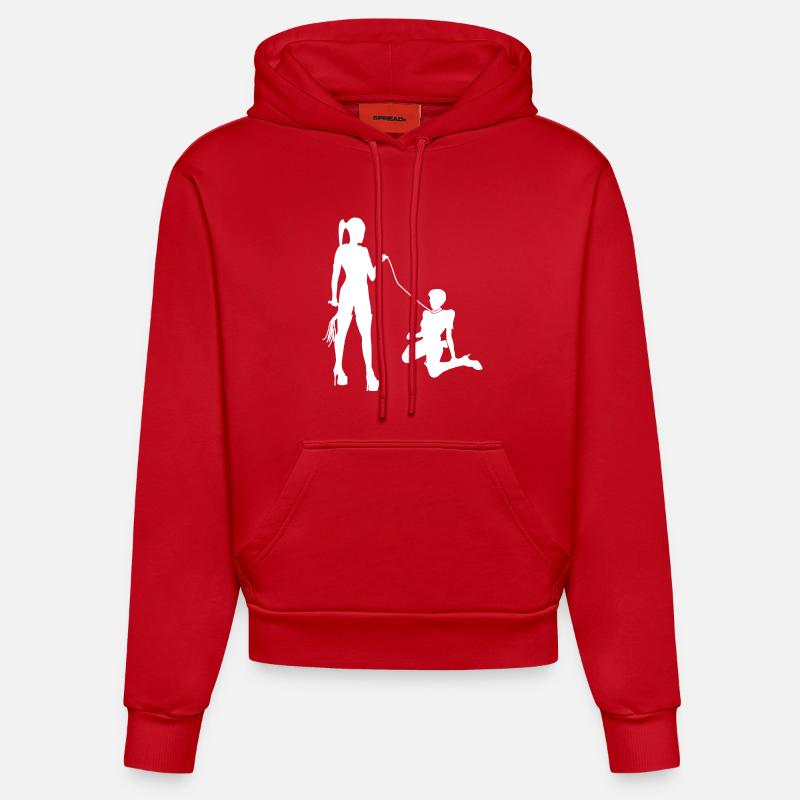 Domina maîtresse avec esclave SM - Sweat à capuche bio ajusté fabriqué en UE - rouge