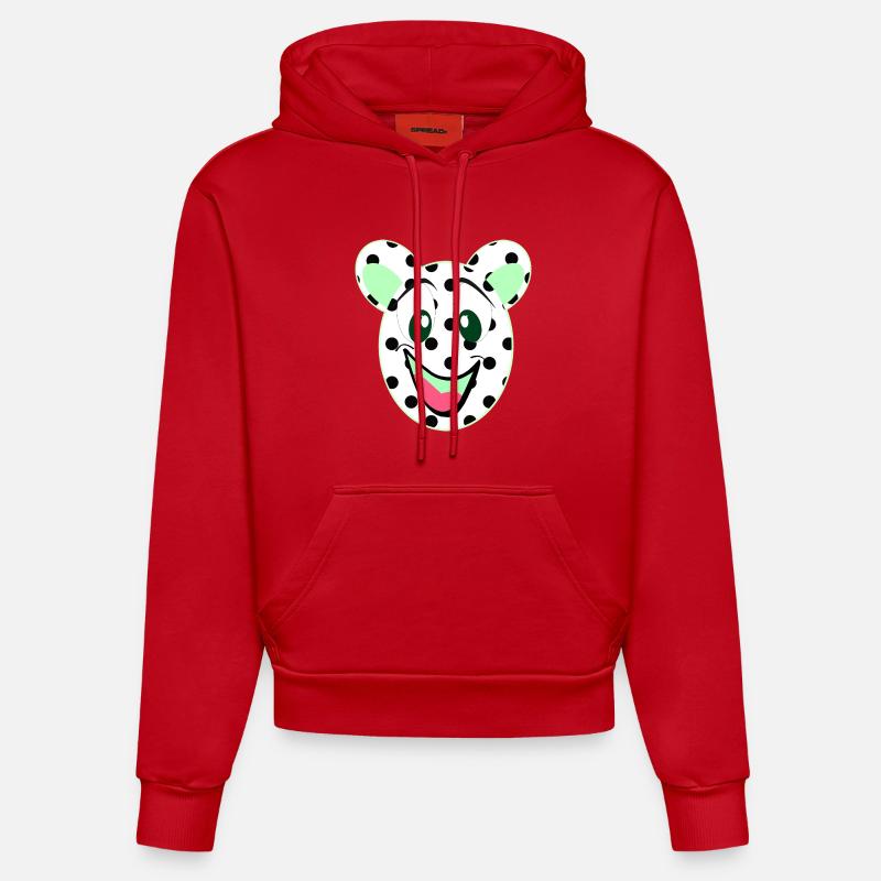 Tête d’ours rieur à pois - Sweat à capuche bio ajusté fabriqué en UE - rouge
