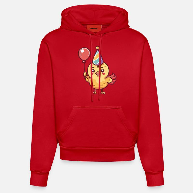 Bande dessinée d’anniversaire de poulet - Sweat à capuche bio ajusté fabriqué en UE - rouge