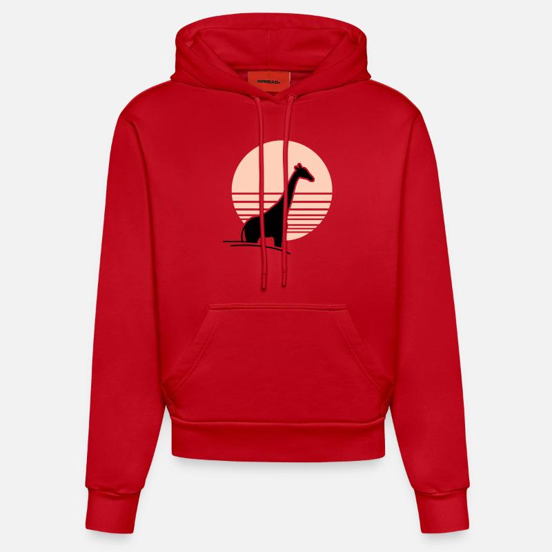 Girafe devant le soleil - Sweat à capuche bio ajusté fabriqué en UE - rouge